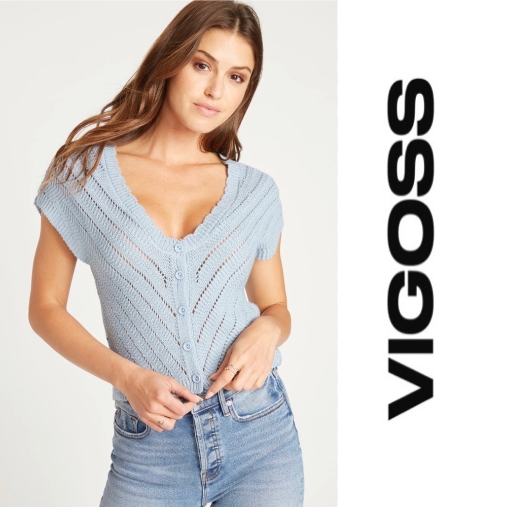 NWOT Vigoss Blue Pointelle‎ Sweater Vest, Size S, MSRP $49